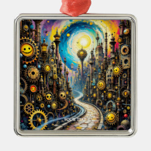 Adorno Metálico Fantasy Cute Resumen Ciudad Steampunk