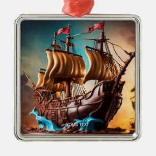 Adorno Metálico Fantasy Cute Vivid Pirate Ship Cake