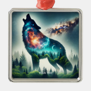 Adorno Metálico Fantasy Cute Wolf Forest Space