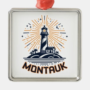 Adorno Metálico Faro de Montauk Point Nueva York Amanecer