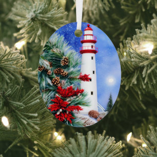 Adorno Metálico Faro de Navidad nevado