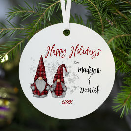 Adorno Metálico Felices fiestas en los románticos gnomos en un búf