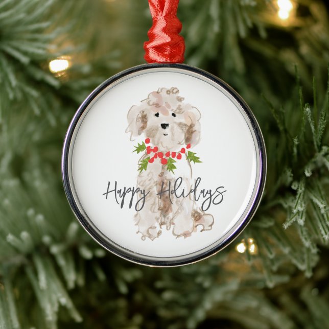 Adorno Metálico Felices fiestas Navidades de perro Cockapoo (Árbol)