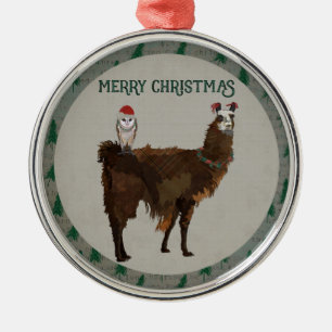 ADORNO METÁLICO FELICES NAVIDAD LLAMA Y BÚHO