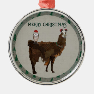 ADORNO METÁLICO FELICES NAVIDAD LLAMA Y BÚHO