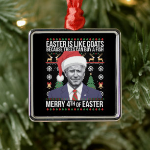 Adorno Metálico Feliz 4 De Pascua, Funny Navidades Biden Feo