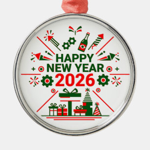 Adorno Metálico Feliz Año Nuevo 2026