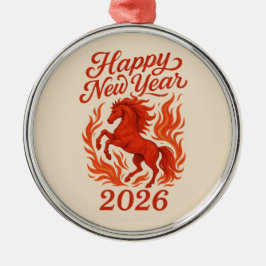 Adorno Metálico Feliz Año Nuevo 2026 Fiery Horse