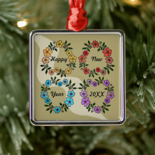 ADORNO METÁLICO FELIZ AÑO NUEVO 20XX PERSONALIZADO Y LUMINOSAS DE 