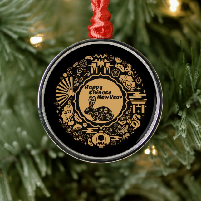 Adorno Metálico Feliz Año Nuevo Chino del Conejo (Árbol)