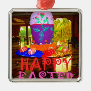 Adorno Metálico Feliz centro de Huevo de Pascua para primavera