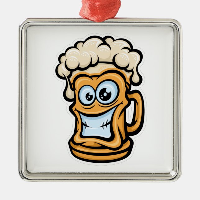 Adorno Metálico Feliz Cerveza Mug, Ilustracion divertido (Frente)