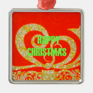 Adorno Metálico Feliz Colección de Navidades Rojo y Oro.