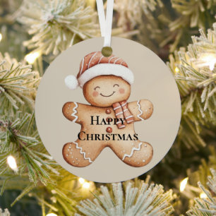 Adorno Metálico Feliz Cookie de Gingerbread con Santa Hat
