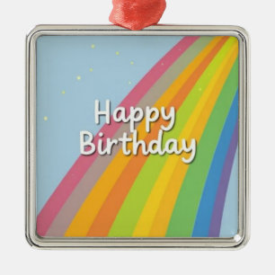 Adorno Metálico Feliz Cumpleaños Arcoíris Brillante y Colorido