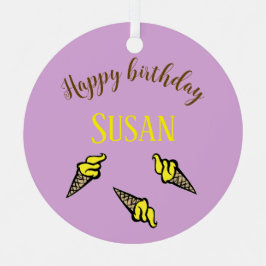 Adorno Metálico Feliz cumpleaños, helado amarillo en morado