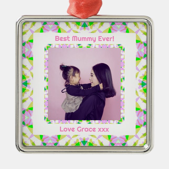 Adorno Metálico Feliz Día de la Madre mejor Mamá momia verde rosad (Frente)