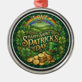 Adorno Metálico Feliz día de San Patricio Amor Corazón Arcoíris Tr