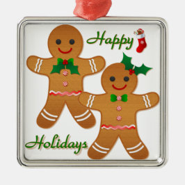 Adorno Metálico Feliz feriado Gingerbread Man Boy Chica