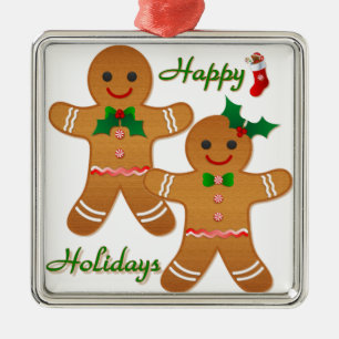 Adorno Metálico Feliz feriado Gingerbread Man Boy Chica