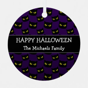 Adorno Metálico Feliz Halloween gato negro ojos amarillos