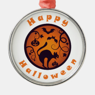 Adorno Metálico Feliz Halloween linterna gato negro arañas y murci