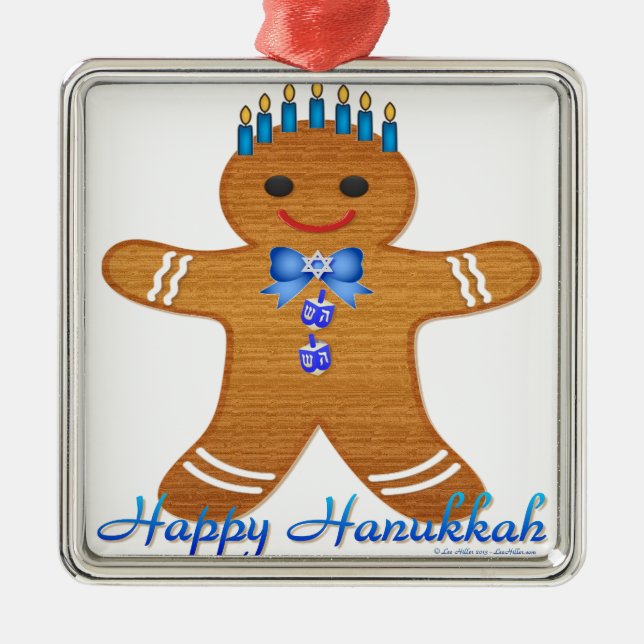 Adorno Metálico Feliz Hanukkah Gingerbread Man Menorah (Frente)