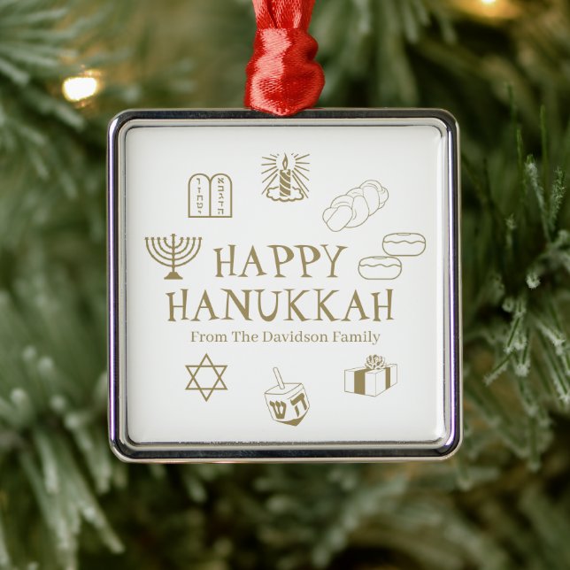 Adorno Metálico Feliz Hanukkah oro blanco favores de costumbre (Árbol)