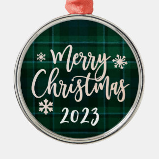 Adorno Metálico Feliz Navidad 2023 Green Plaid