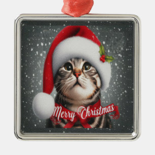 Adorno Metálico Feliz Navidad American shorthair Cat, Santa Cat