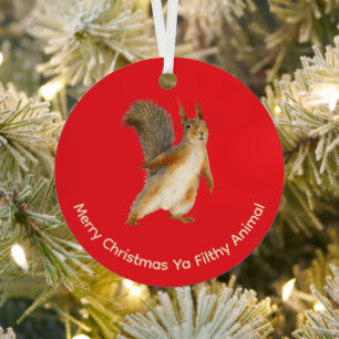Adorno Metálico Feliz Navidad Ardilla Animal Divertido Sucio