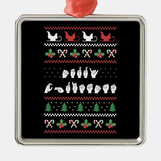 Adorno Metálico Feliz Navidad - ASL American Rótulo Language I (Frente)