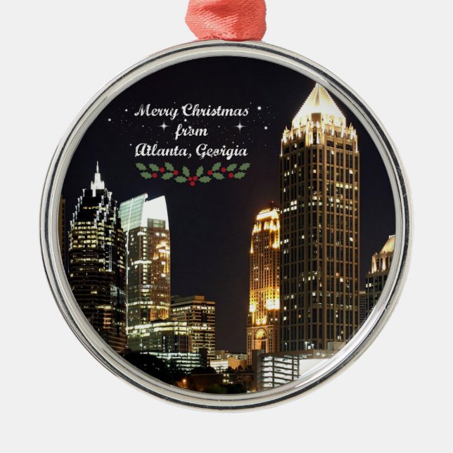 Adorno Metálico Feliz Navidad, Atlanta, Georgia Skyline (Frente)