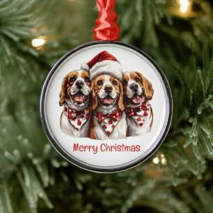 Adorno Metálico Feliz Navidad Beagle Dogs