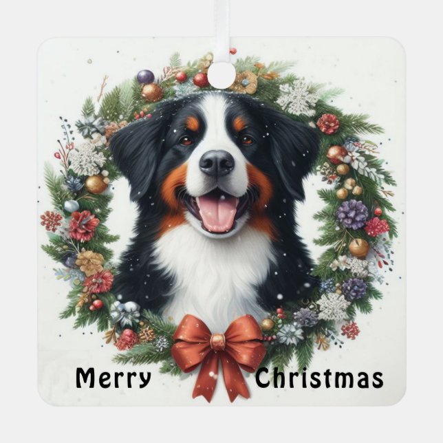 Adorno Metálico Feliz Navidad Bernese Mountain Dog Xmas (Anverso)