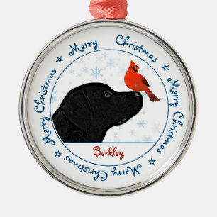 Adorno Metálico Feliz Navidad Black Labrador Cardinal Dog