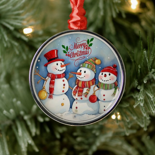 Adorno Metálico Feliz Navidad, celebración de hombres de nieve (Árbol)