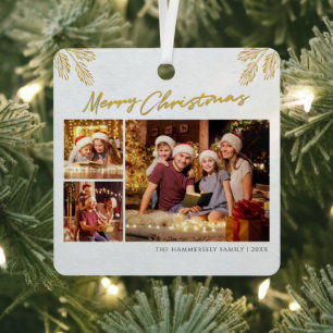Adorno Metálico Feliz Navidad Colage de Fotos Familiares Navideñas