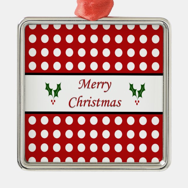 Adorno Metálico Feliz Navidad con el patrón Polka Dot (Frente)