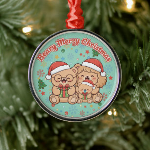 Adorno Metálico "Feliz Navidad de Oso" Familia de Ositos de Peluch