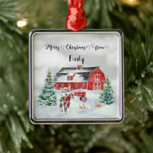 Adorno Metálico Feliz Navidad desde el nombre del perro