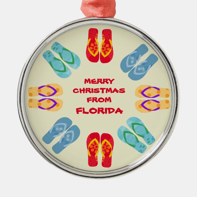 Adorno Metálico Feliz Navidad Desde Florida O Tu Estado (Frente)