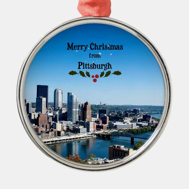 Adorno Metálico Feliz Navidad desde Pittsburgh (Frente)