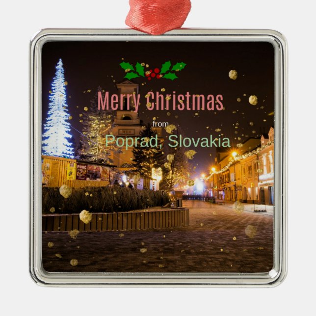 Adorno Metálico Feliz Navidad desde Poprad, Eslovaquia (Frente)