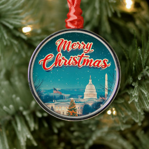 Adorno Metálico Feliz Navidad desde Washington Vintage Retro