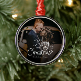 Adorno Metálico Feliz Navidad Escritura Caprichosa Foto Personaliz