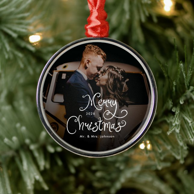 Adorno Metálico Feliz Navidad Escritura Caprichosa Foto Personaliz (Árbol)