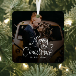 Adorno Metálico Feliz Navidad Escritura Caprichosa Foto Personaliz