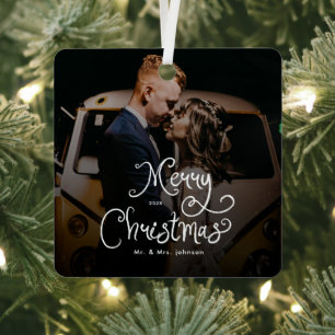 Adorno Metálico Feliz Navidad Escritura Caprichosa Foto Personaliz