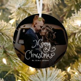 Adorno Metálico Feliz Navidad Escritura Caprichosa Foto Personaliz